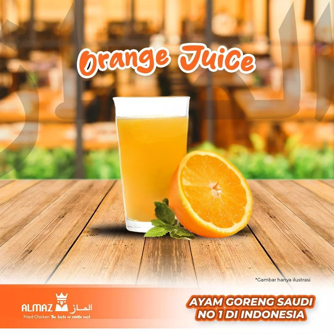 Orange Juice Almaz Fried Chicken sebagai minuman segar pelengkap menu ayam krispi