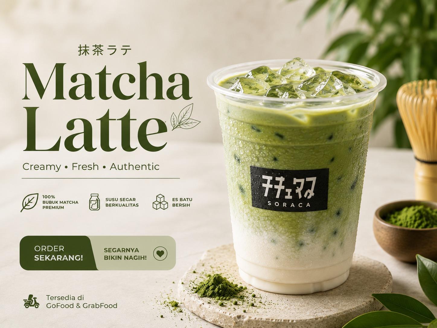 Matcha latte GoFood sebagai minuman green tea lembut dan creamy